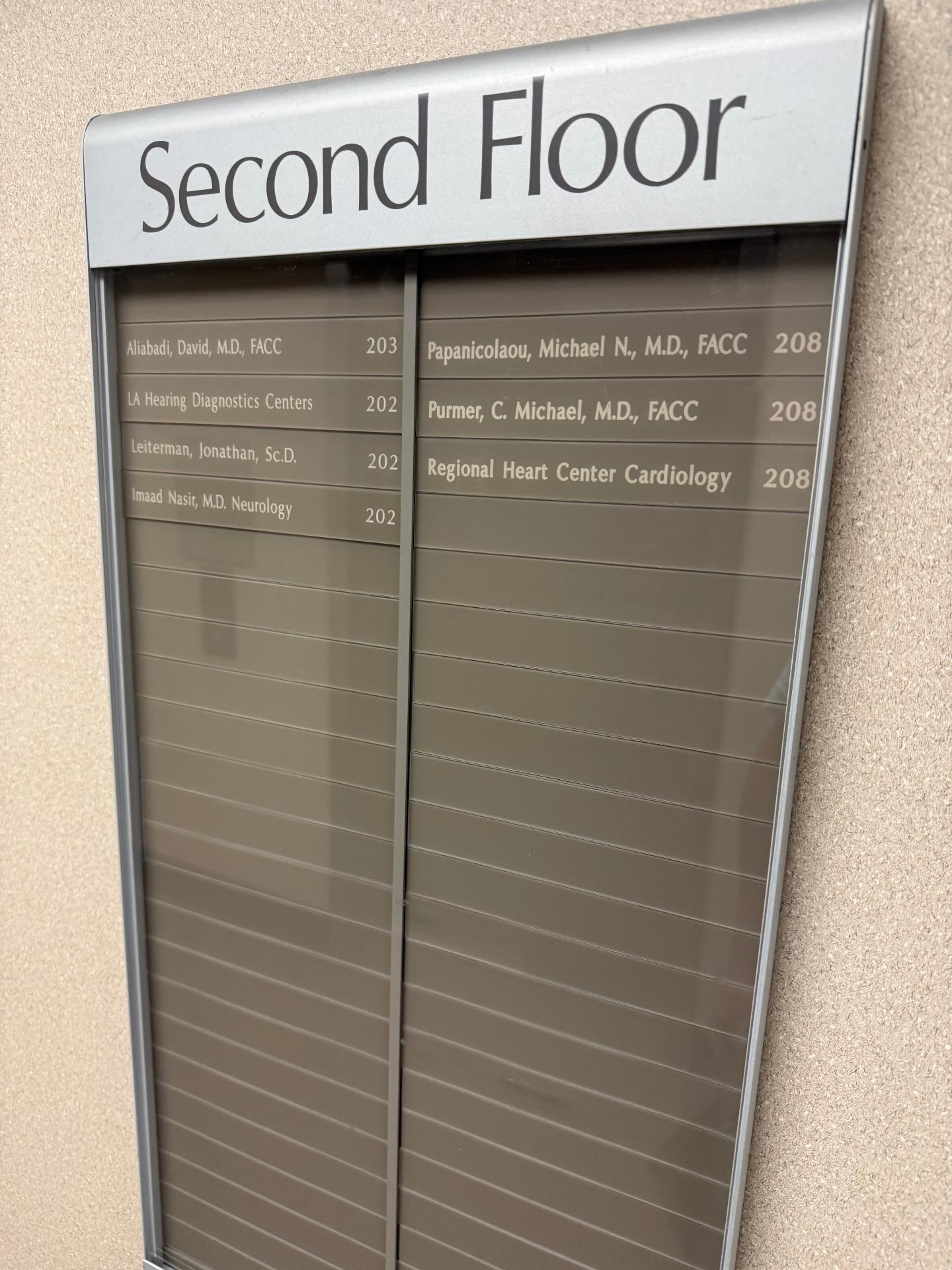 Second floor directory — LA Hearing Diagnostics, Suite 202