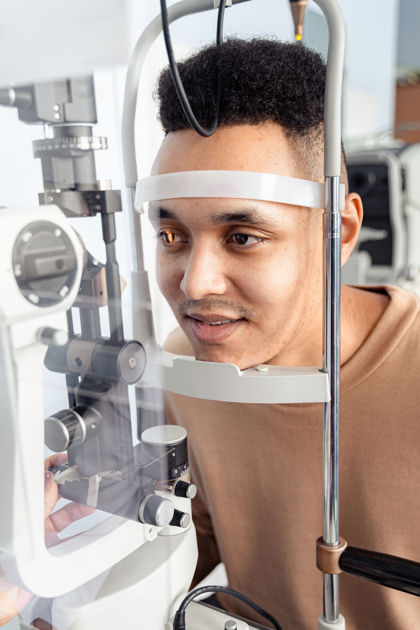 Patient undergoing eye-tracking diagnostic testing